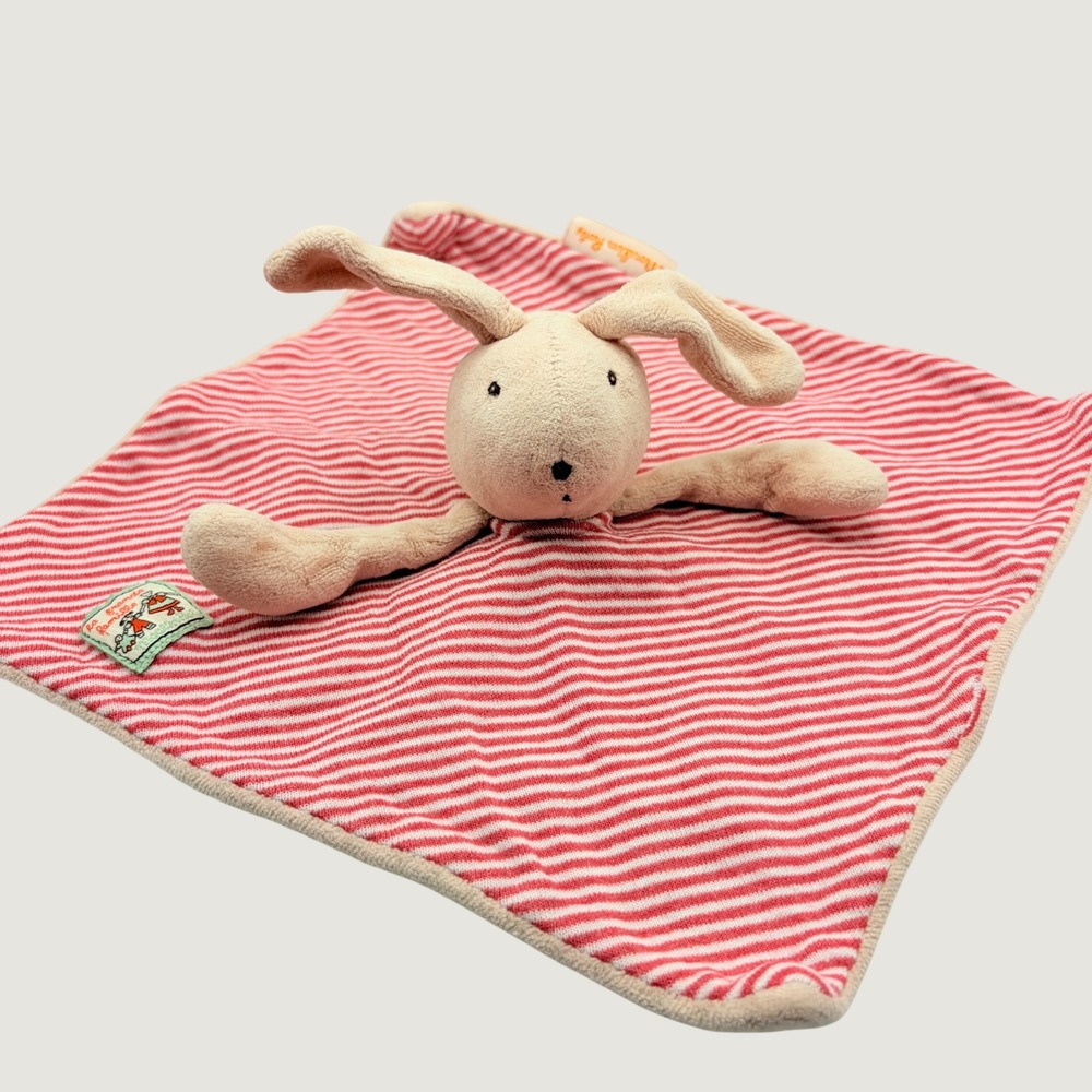 Moulin Roty La Grande Famille Sylvain Bunny Rabbit Comforter Lovey Red Striped